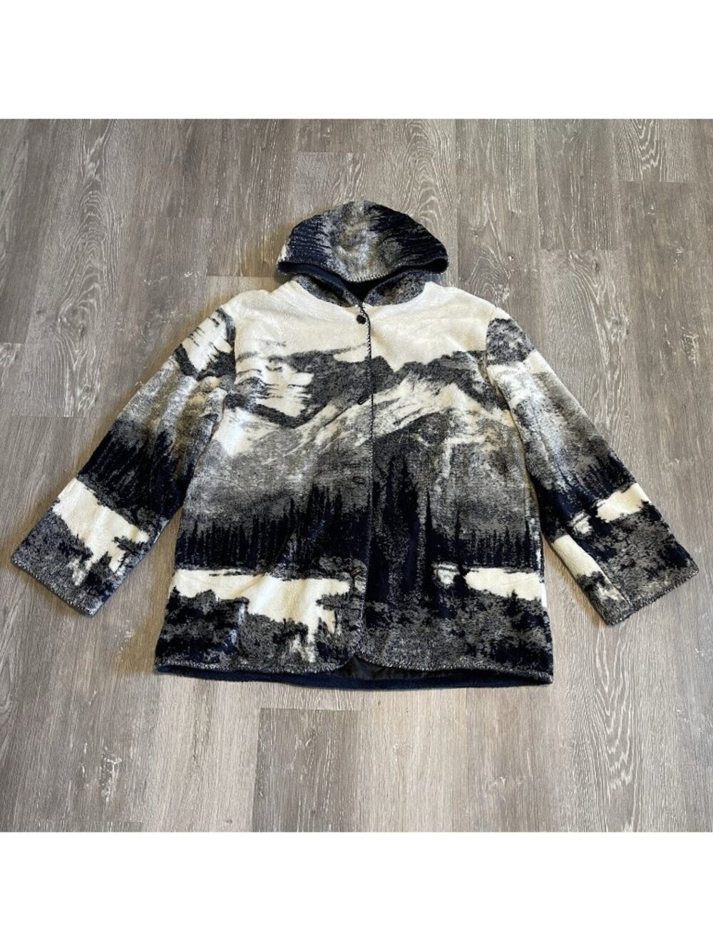 Vintage Weather Tamer Womens 2X Fleece Hooded Sweater Jacket Long Nature Scene